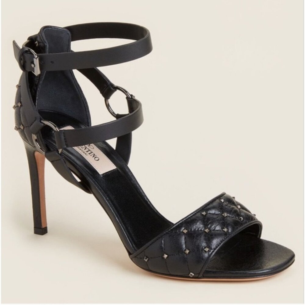 Valentino Garavani Women Shoes Leather Rockstud Ankle Strap Black 38